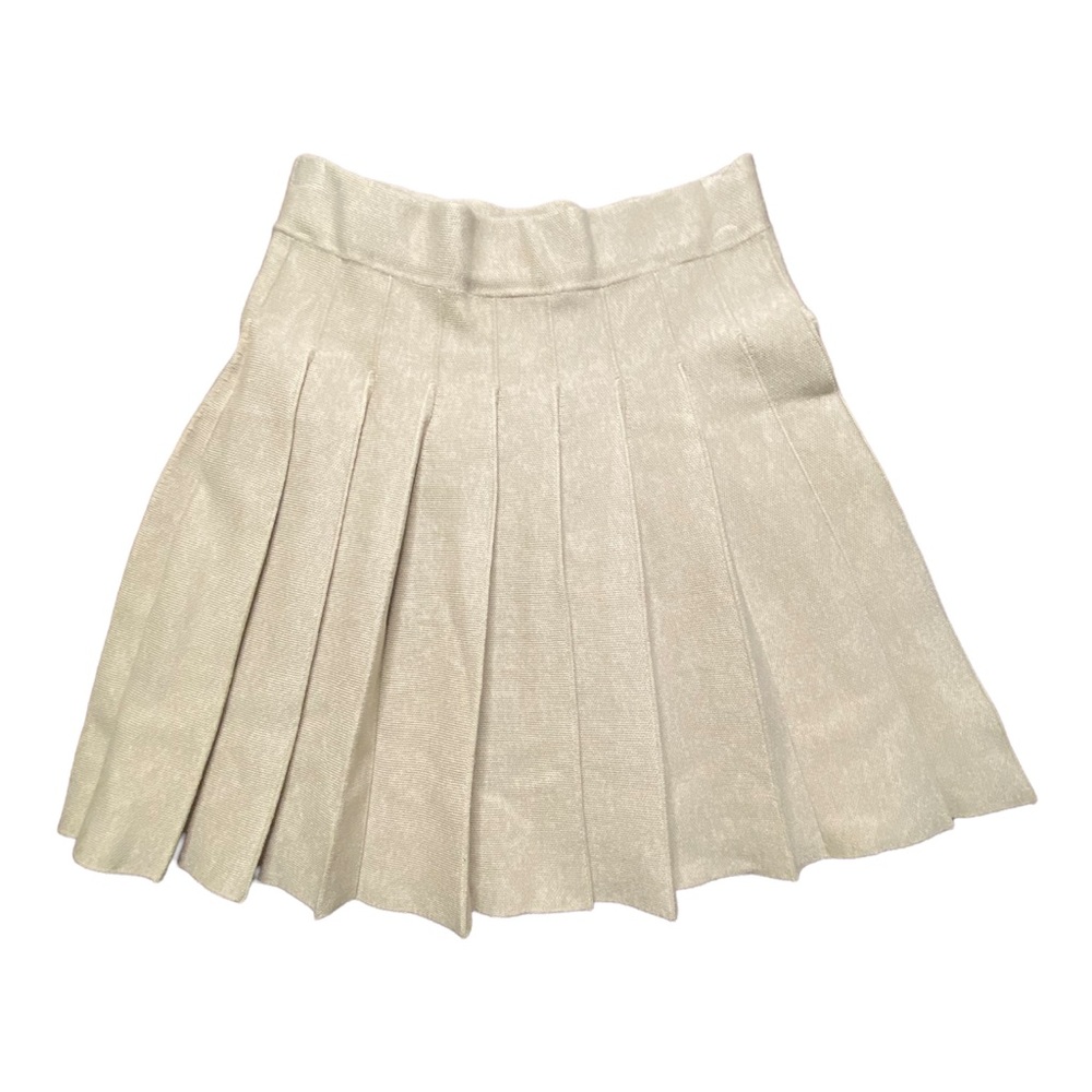 📚KNITTED SHORT PLEAT SKIRT | Beige | One size (will fit up to size 12 US)